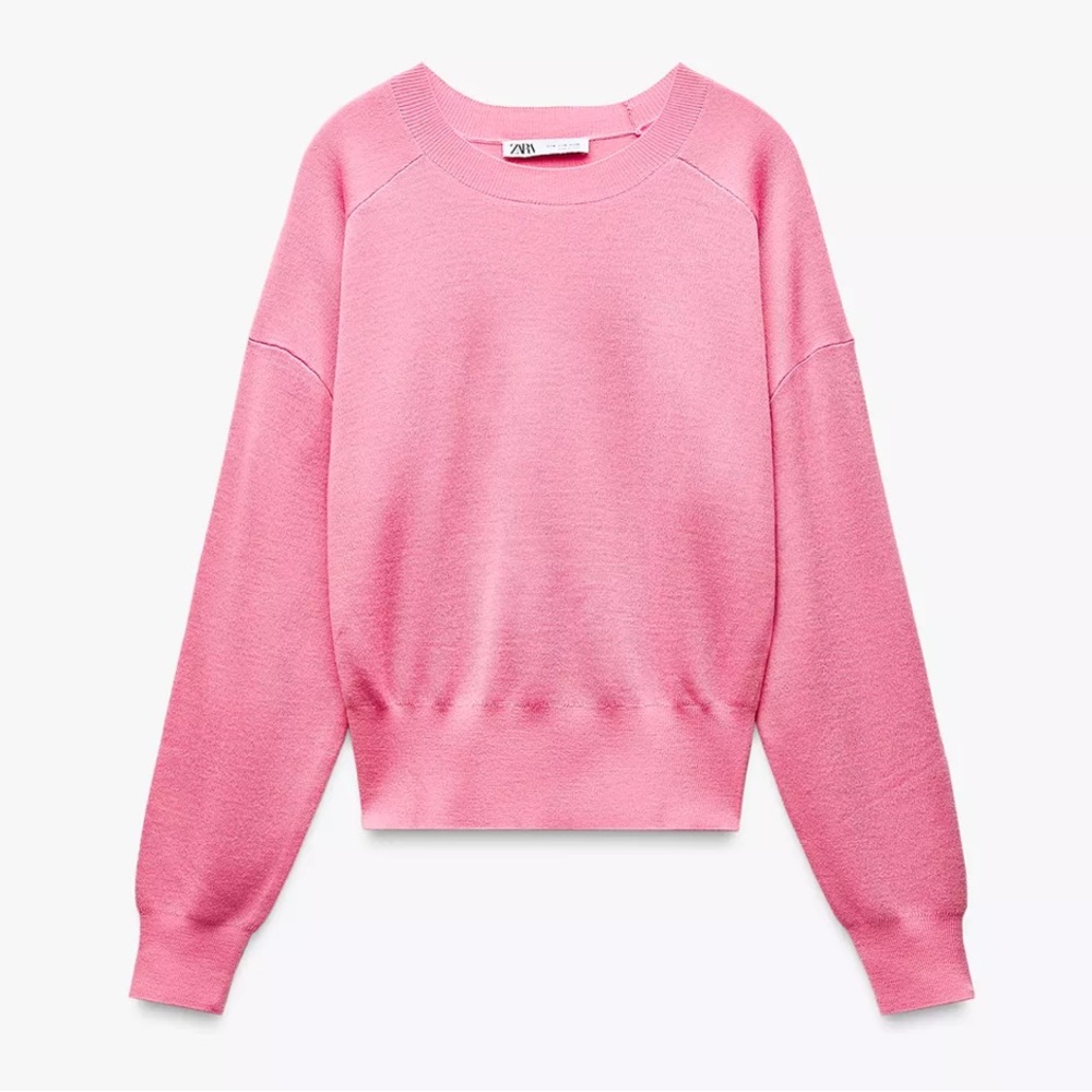 NWOT. Zara wool blend sweater. Round neck, ribbed sleeves. Sits at waist. Pink